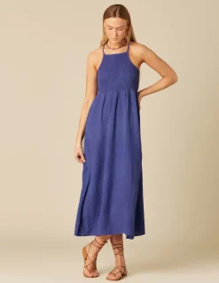 Nicoli Dresses<LONG BLUE RUFFLE DRESS Azules oscuros