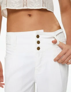 Nicoli Trousers|Denim<Low Waist Trousers With White Buttoned Yoke Blancos