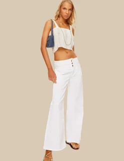 Nicoli Trousers|Denim<Low Waist Trousers With White Buttoned Yoke Blancos