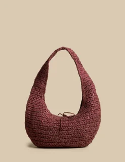 Nicoli Bags<MAROON RAFFIA BAG Granate