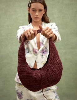 Nicoli Bags<MAROON RAFFIA BAG Granate
