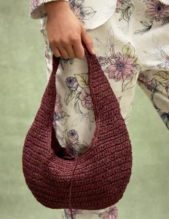 Nicoli Bags<MAROON RAFFIA BAG Granate