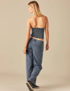 Nicoli Tops|Denim<MID BLUE STUDDED TOP Negros