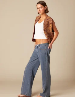 Nicoli Trousers|Denim<MID BLUE STUDDED TROUSERS Negros