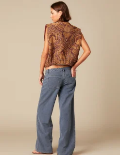 Nicoli Trousers|Denim<MID BLUE STUDDED TROUSERS Negros