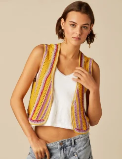 Nicoli Knitwear|Waistcoats<MUSTARD KNIT VEST Azules