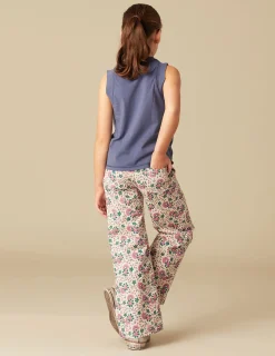 Nicoli Trousers|Denim<PINK AND BLUE FLORAL TROUSERS Verdes claros
