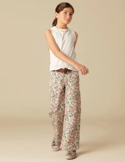 Nicoli Trousers|Denim<PINK AND GREEN FLORAL TROUSERS Verdes claros
