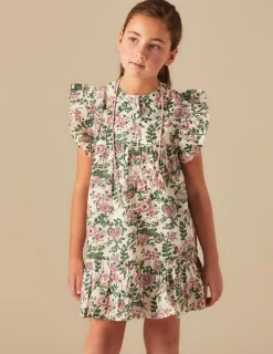 Nicoli Dresses<PINK LUREX FLORAL DRESS Rosas