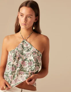 Nicoli Tops<PINK LUREX FLORAL TOP Rosas