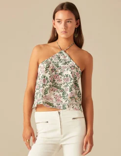Nicoli Tops<PINK LUREX FLORAL TOP Rosas