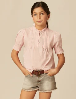 Nicoli Shirts<PINK PIN-TUCK SHIRT Azules claros