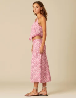 Nicoli Skirts<PINK PRINTED SKIRT Rosas