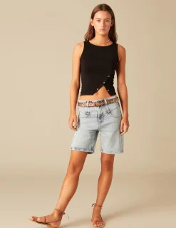 Nicoli Denim|Shorts<RIBBED BERMUDA SHORTS Vaquero azul