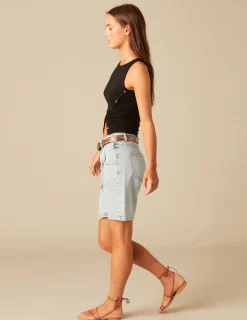Nicoli Denim|Shorts<RIBBED BERMUDA SHORTS Vaquero azul