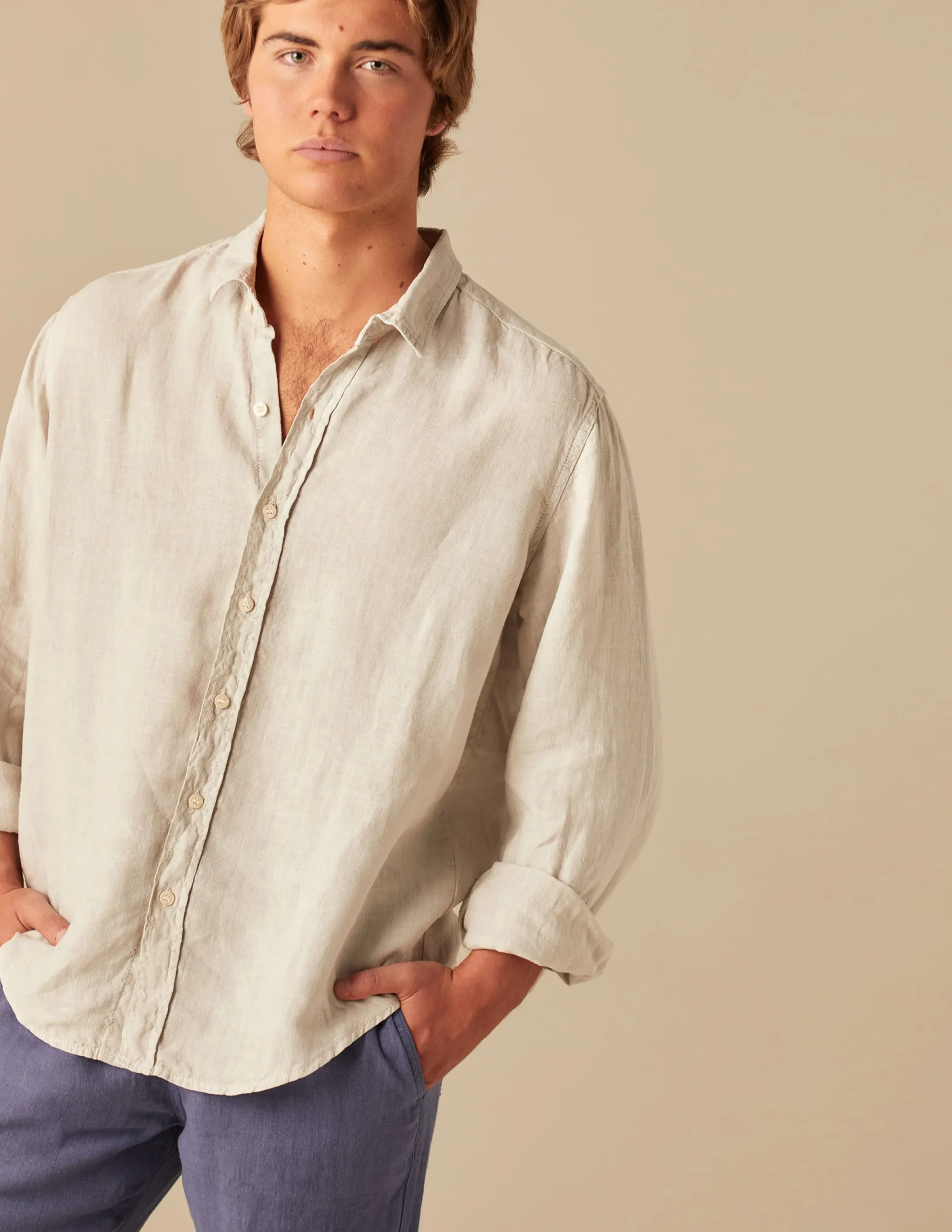 Nicoli Shirts<SAND LINEN SHIRT Blancos