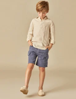 Nicoli Shirts<SAND LINEN SHIRT Azules claros