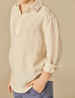 Nicoli Shirts<SAND LINEN SHIRT Azules claros