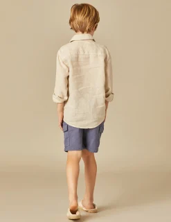 Nicoli Shirts<SAND LINEN SHIRT Azules claros