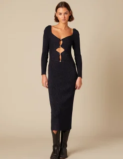 Nicoli Dresses<SPARKLY BLUE DRESS WITH FLOWER BUTTONS Azules