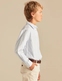 Nicoli Shirts<STRIPED OXFORD SHIRT Azules claros
