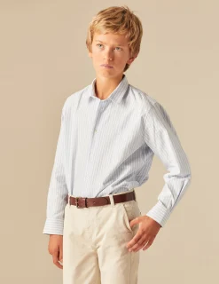 Nicoli Shirts<STRIPED OXFORD SHIRT Azules claros