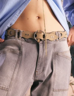 Nicoli Belts<TAUPE RETRO SUEDE BELT Grises antracitas