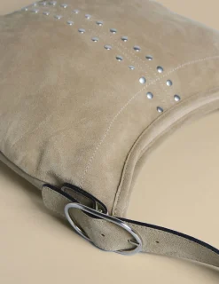 Nicoli Bags<TAUPE STUDDED SUEDE BAG Grises antracitas