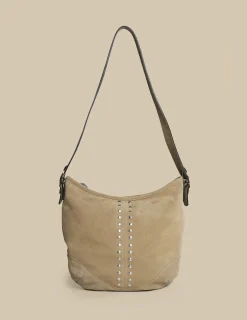Nicoli Bags<TAUPE STUDDED SUEDE BAG Grises antracitas