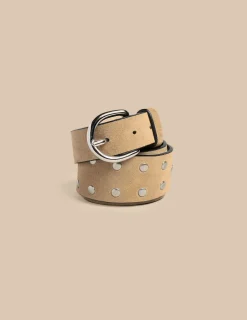 Nicoli Belts<TAUPE STUDDED SUEDE BELT Grises antracitas