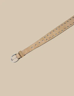 Nicoli Belts<TAUPE STUDDED SUEDE BELT Grises antracitas