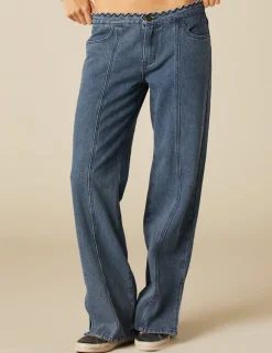 Nicoli Trousers|Denim<TROUSERS WITH RUFFLED WAISTBAND Azul vaquero