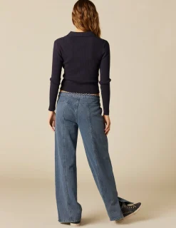 Nicoli Trousers|Denim<TROUSERS WITH RUFFLED WAISTBAND Azul vaquero