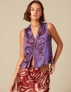 Nicoli Tops<TWO-TONE BERRY TOP Mora