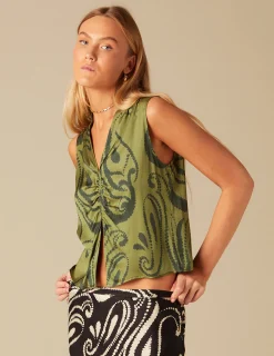 Nicoli Tops<TWO-TONE GREEN TOP Mora