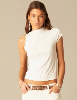Nicoli Tops|T-shirts<WHITE ASYMMETRIC T-SHIRT Negros