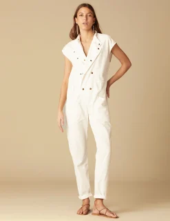 Nicoli Jumpsuits|Denim<WHITE BUTTON-UP JUMPSUIT Blancos