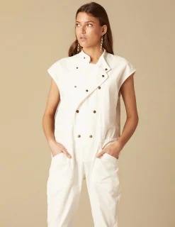 Nicoli Jumpsuits|Denim<WHITE BUTTON-UP JUMPSUIT Blancos