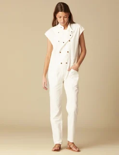 Nicoli Jumpsuits|Denim<WHITE BUTTON-UP JUMPSUIT Blancos