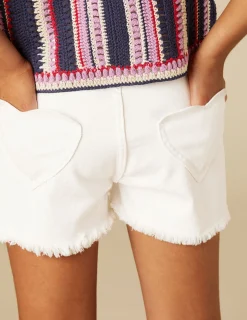 Nicoli Denim|Shorts<White Heart Pocket Shorts Azules claros