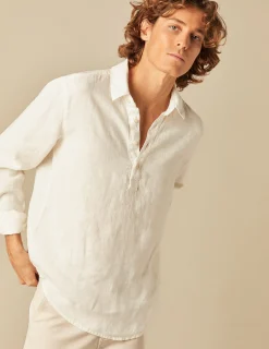 Nicoli Shirts<WHITE LINEN POLO NECK SHIRT Blancos