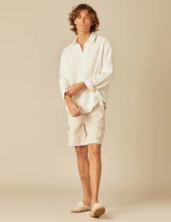 Nicoli Shirts<WHITE LINEN POLO NECK SHIRT Blancos