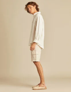 Nicoli Shirts<WHITE LINEN POLO NECK SHIRT Blancos