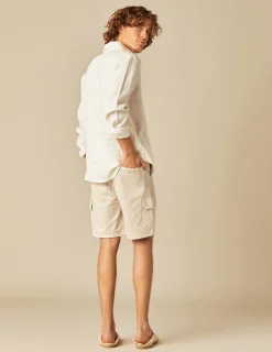 Nicoli Shirts<WHITE LINEN POLO NECK SHIRT Blancos