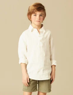 Nicoli Shirts<WHITE LINEN SHIRT Azules claros