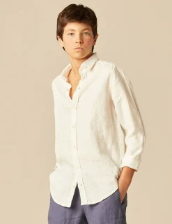 Nicoli Shirts<WHITE LINEN SHIRT Blancos