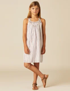 Nicoli Dresses<WHITE LUREX STRIPED DRESS Azules oscuros