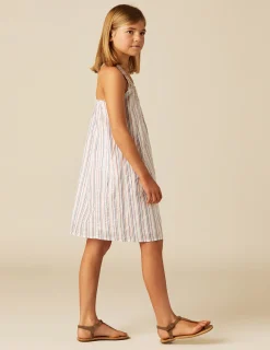 Nicoli Dresses<WHITE LUREX STRIPED DRESS Azules oscuros