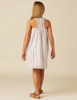 Nicoli Dresses<WHITE LUREX STRIPED DRESS Azules oscuros