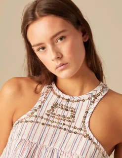 Nicoli Tops<WHITE LUREX STRIPED TOP Azules oscuros